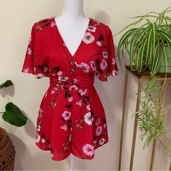 Keepsake The Label Floral Darkness Romper in Red sz 4 - Picture 4 of 5